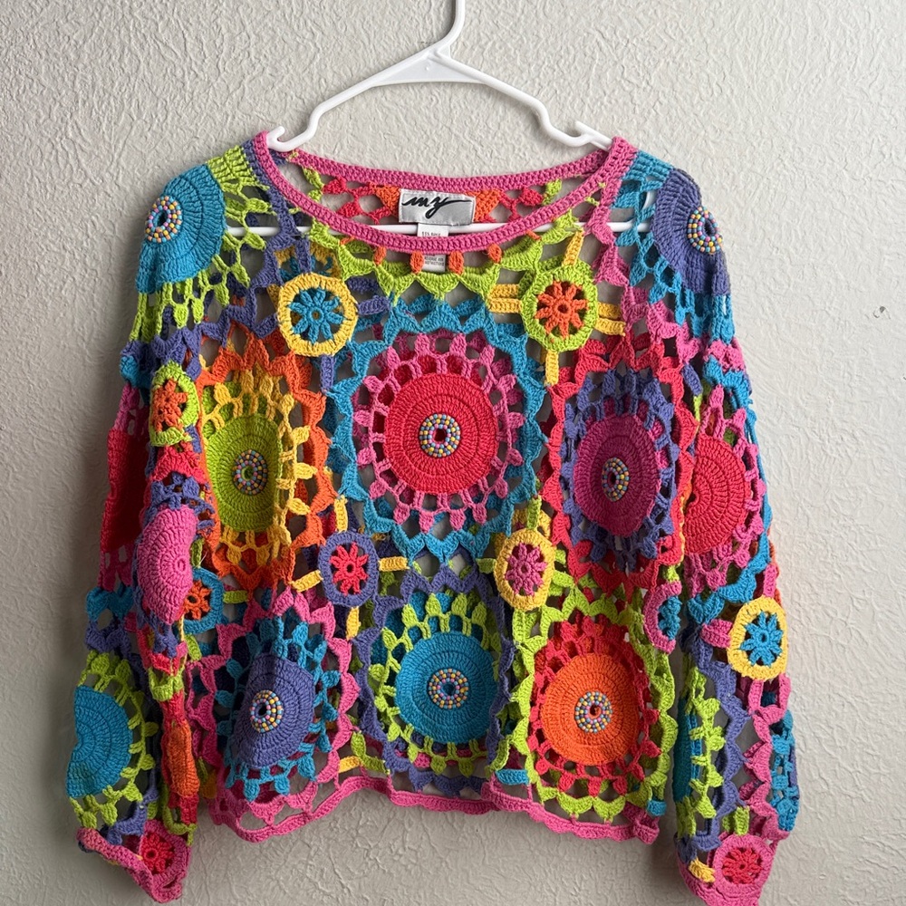Colorful MY 90s vintage bright crochet sweater